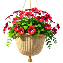 a basket filled with red and purple flowers