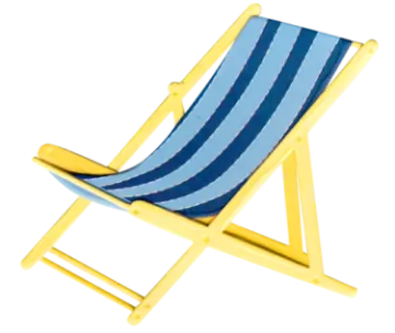 a blue and white striped deck chair