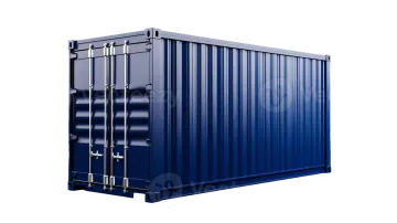 a blue shipping container on a white background