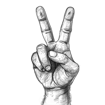 a black and white drawing of a peace sign