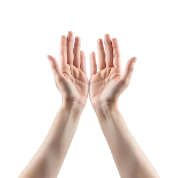 two hands reaching up to each other hands
