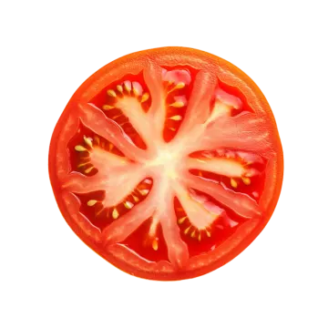 a sliced tomato on a white background