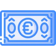 a blue and white icon of a bank