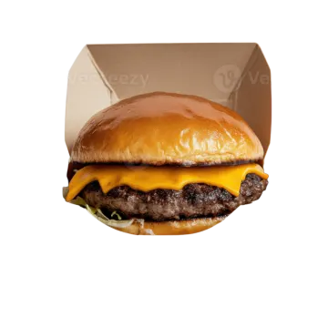 a hamburger in a box on a white background