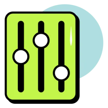 a green and black icon with three circles around it
