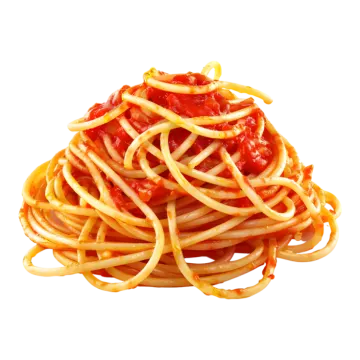 a pile of spaghetti with tomato sauce on top