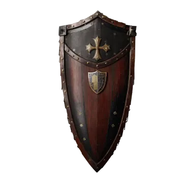 a wooden shield on a white background