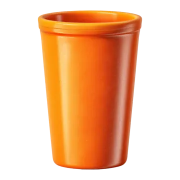 an orange plastic cup on a white background