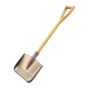 a shovel with wooden handle on a white background