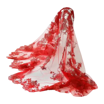 a woman wearing a red and white scarf