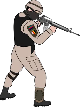 a man with a gun in his hand