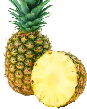 a pineapple cut in half on a white background