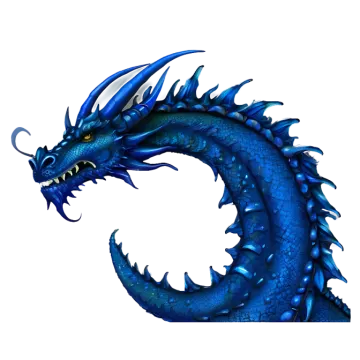 a blue dragon with its mouth open