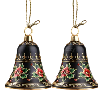 two christmas bells hanging on a white background