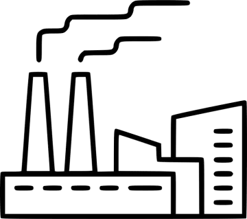 a factory with smoke stacks