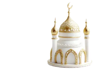 a white cake with gold decorations on top