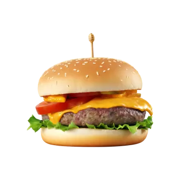 a hamburger with cheese, tomato and lete