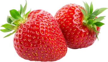 two strawberries on a white background