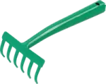 an image of a green garden rake