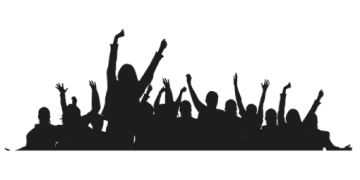 a crowd of people silhouetted against a white background