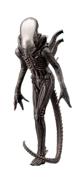 a statue of an alien holding a ball