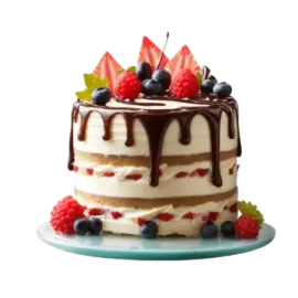a cake with chocolate and berries on top