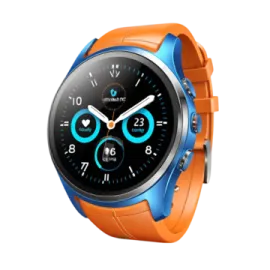 a blue and orange smart watch