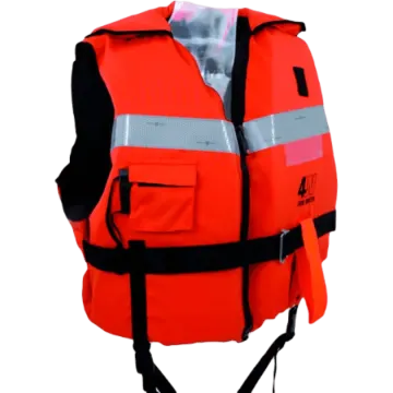 An orange life vest with reflective stripes