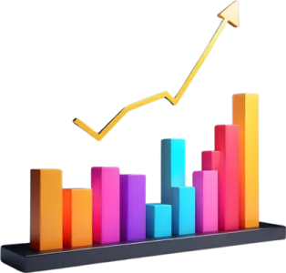 a bar chart with an arrow going up