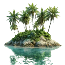 a small island with palm trees in the water
