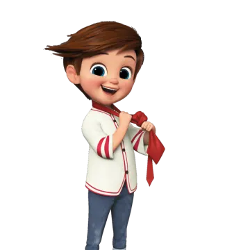 a cartoon boy with a tie around his neck