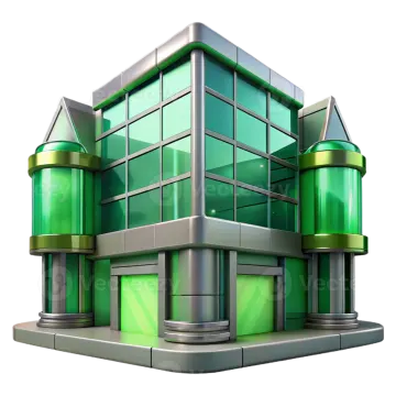 a modern office building with green glass windows
