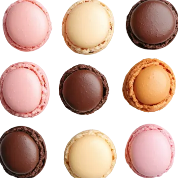 a variety of different colored macarons on white background