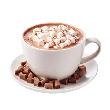 a white cup filled with hot chocolate and marsh