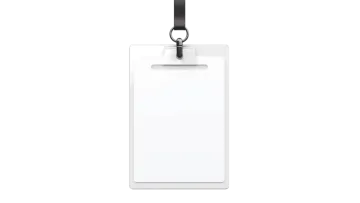 a blank white id card hanging on a black cord