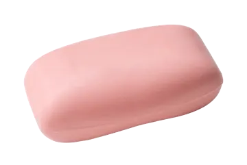 a pink soap bar on a white background