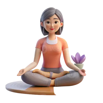 a woman sitting in the lotus position with a flower