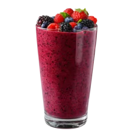 a glass filled with berries and blueberries