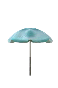 a blue and white striped beach umbrella