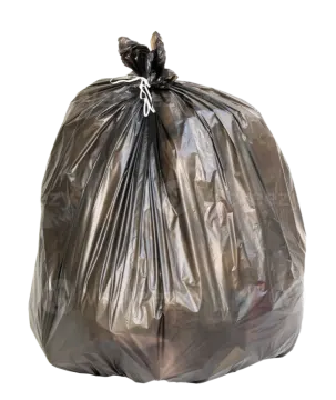 a black garbage bag on a white background
