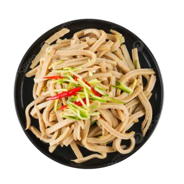 a black plate filled with noodles and vegetables
