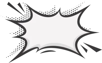 a white speech bubble with black and white dots