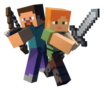 a couple of minecrafts with a sword in their hands