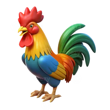 a colorful rooster standing on a white background