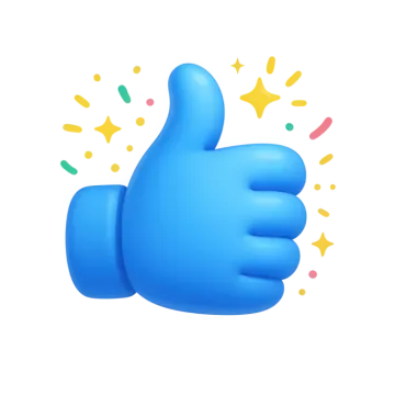 a blue thumbs up icon on a white background