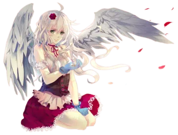 a girl with angel wings sitting on the ground