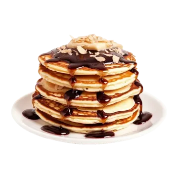 a stack of pancakes with chocolate sauce on top