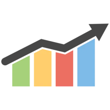 a bar chart with an arrow pointing upward