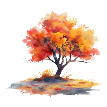 a watercolor painting of an autumn tree