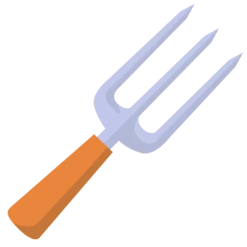 a pitchfork with an orange handle